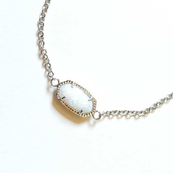 SOLD Kendra Scott Elaina Silver Adjustable Chain Bracelet Opal - Picture 4 of 8